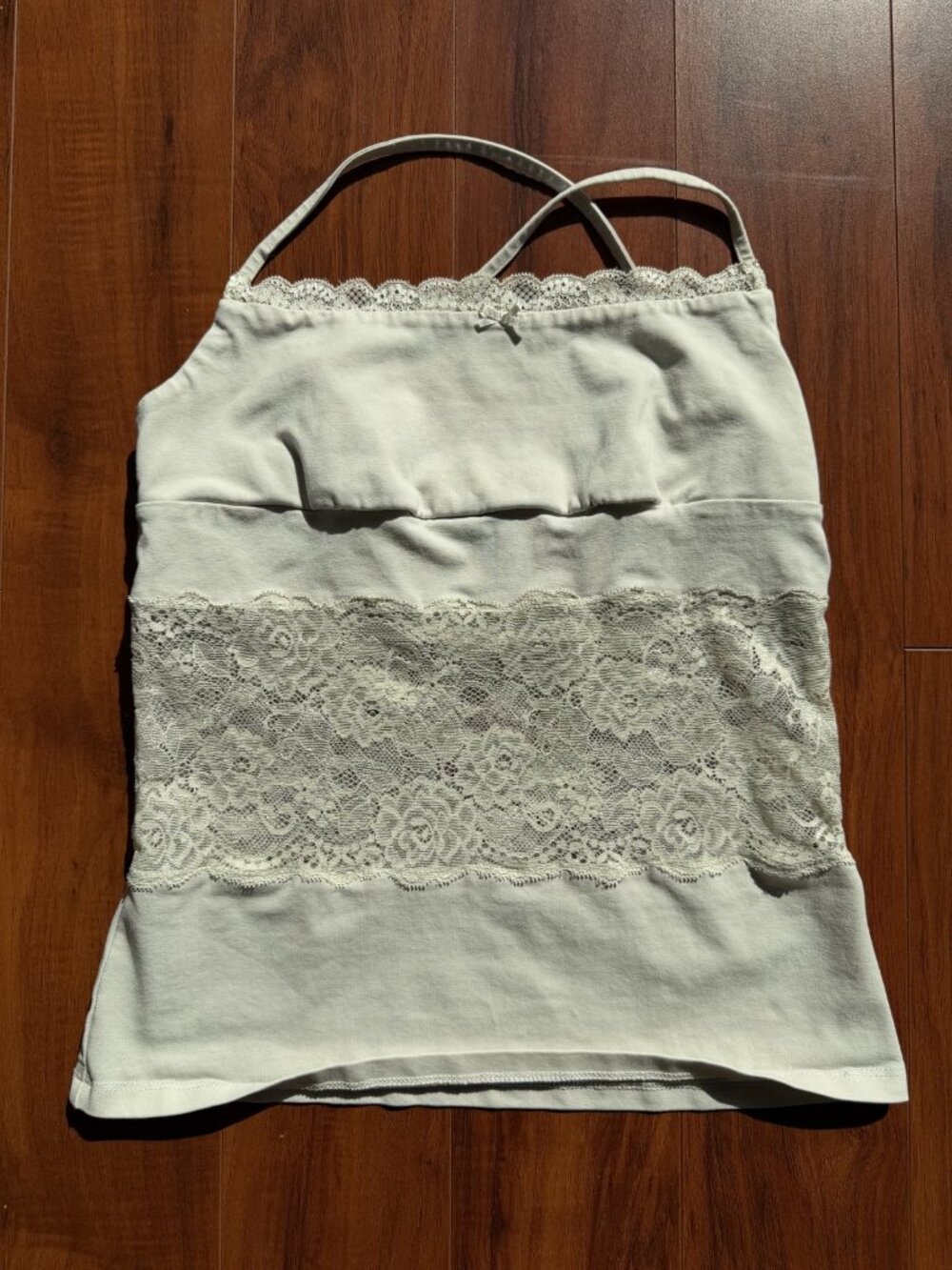 Frankies Bikinis Lace Trim Cami Top Light Grey Cross Strap Coquette Size S